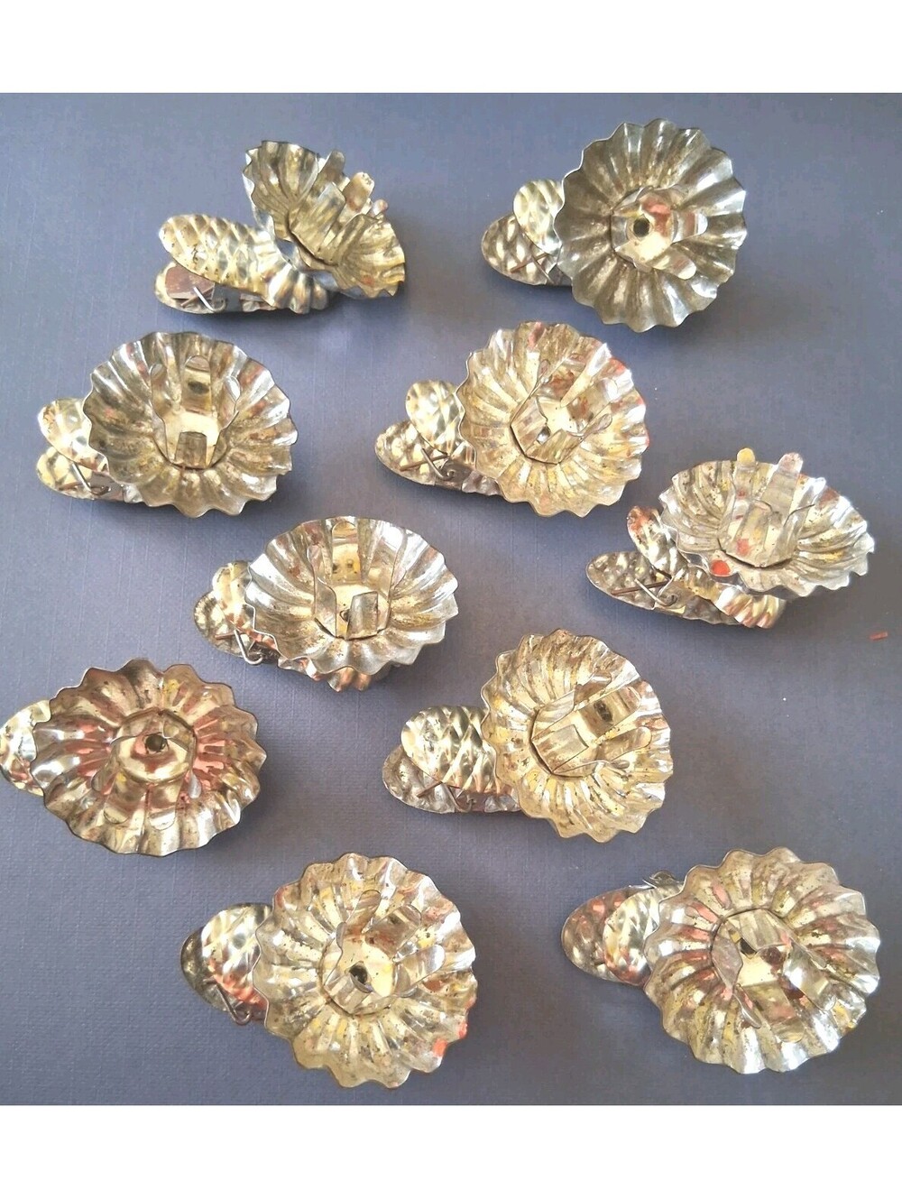 Vintage Mid Century Silver Aluminum Christmas Tree Candle Holders Set of 10